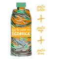 Ecobrick is a plastic bottle packed with clean and dry, used plastic to make a reusable building block. Eco Bricks, Ecolladrillos Royalty Free Stock Photo