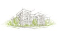 Ecocity architectural sketch. Vector. Layered. Royalty Free Stock Photo