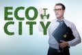 Ecocity ecology concept with businessman Royalty Free Stock Photo