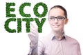 Ecocity ecology concept with businesswoman Royalty Free Stock Photo