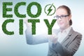 Ecocity ecology concept with businesswoman Royalty Free Stock Photo