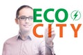Ecocity ecology concept with businesswoman Royalty Free Stock Photo