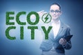 Ecocity ecology concept with businesswoman Royalty Free Stock Photo