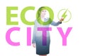 Ecocity ecology concept with businesswoman Royalty Free Stock Photo