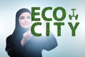 Ecocity ecology concept with businesswoman Royalty Free Stock Photo