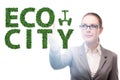 Ecocity ecology concept with businesswoman Royalty Free Stock Photo
