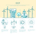 Ecocity landscapes, urban houses. Alternative energy