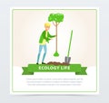 Ecol life concept with man character planting a tree