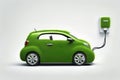 Ecologic car covered with green grass texture charging on a modern electric plug Royalty Free Stock Photo