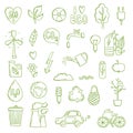 Ecologic doodle. Green energy concept pictures collection clean environment save air bio co2 plant growth vector