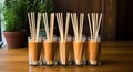 Ecological bamboo cocktail tubes for lemonades and drinks. Concept: Safe eco-friendly tableware without harm to the planet