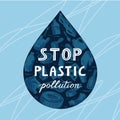 The ecological banner painted a drop of water, garbage, marine life in our ocean. Royalty Free Stock Photo
