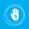 Ecological beauty and health care, enviromental protection icon on a blue background with abstract circles around place for your t