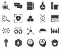 Ecological, biology, gear. Bioengineering glyph icons set. Biotechnology for health, researching, materials creating. Molecular Royalty Free Stock Photo