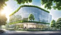 Ecological building in a modern city, 3D-rendering, a stable glass office building to reduce carbon dioxide, an office building Royalty Free Stock Photo