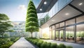 Ecological building in a modern city, 3D-rendering, a stable glass office building to reduce carbon dioxide, an office building Royalty Free Stock Photo