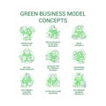 Ecological business model green concept icons set