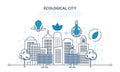 Ecological city concept. New eco-friendly technology, infrastructure, communication, technological progress. Royalty Free Stock Photo