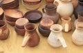 Ecological clay pottery ceramics sold in market Royalty Free Stock Photo