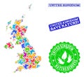 Save Nature Composition of Map of United Kingdom with Butterflies and Distress Watermarks