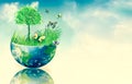 Ecological concept of the environment with the cultivation of trees . Planet Earth. Physical globe of the earth Royalty Free Stock Photo