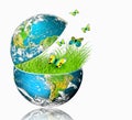 Ecological concept of the environment with the cultivation of trees . Planet Earth. Physical globe of the earth Royalty Free Stock Photo