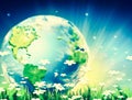 Ecological concept of the environment with the cultivation of trees. Planet Earth. Physical globe of the earth. Elements Royalty Free Stock Photo