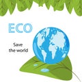 Ecological concept with green leaves and blue planet Earth with Royalty Free Stock Photo