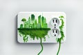 ecological concert. electrical outlet overgrown with green life. Generative AI