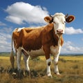 Ecological cow grazing at domestic farm with factory, stunning 16k super quality image