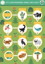 Ecological dice board game for children with endangered animals and plants. Earth day boardgame. Printable activity or worksheet