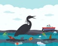 Ecological disaster in the ocean, oil leakage from the tanker. The dying bird, the victim of the accident on the Royalty Free Stock Photo