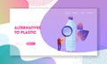 Ecological Earth Nature Pollution Problem Landing Page Template. Tiny Male Character with Huge Magnifying Glass Royalty Free Stock Photo