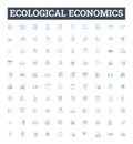 Ecological economics vector line icons set. Ecology, Economics, Sustainability, Natural, Environment, Resource, Social