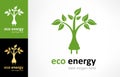 Ecological electricity logo. Leaf with electrical plug.