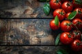 Ecological fresh farm cherry tomatoes on a wooden background, space for text Royalty Free Stock Photo