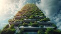 Ecological futuristic green city, lush greenery, trees, buildings, eco-friendly and sustainable development concept Royalty Free Stock Photo