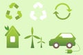 Ecological green icon set, eco-technology, environmental protection, nature conservation. Recycling. Eco-friendly house, windmill Royalty Free Stock Photo