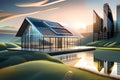 Ecological house in the suburbs with solar panels Royalty Free Stock Photo