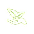 Ecological icon. Human hand growing green leaves.