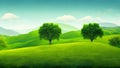 Ecological idea wallpaper featuring a green natural scene with trees and hills. Royalty Free Stock Photo