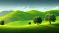 Ecological idea wallpaper featuring a green natural scene with trees and hills. Royalty Free Stock Photo