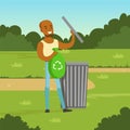 Ecological lifestyle concept with man character throwing garbage