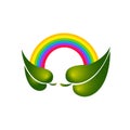 Ecological logo or icon with rainbow and green leaves.