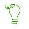 Ecological Low-Energy Lightbulb Line Icon. Ecology Lamp with Leaf Environment Conservation Linear Pictogram. Light Bulb