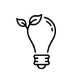 Ecological Low-Energy Lightbulb Line Icon. Ecology Lamp with Leaf Environment Conservation Linear Pictogram. Light Bulb