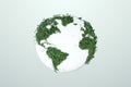 Ecological map of the world consisting of green grass and tropical leaves. Concept of recycling garbage, air purification. modern