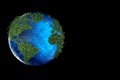 Ecological map of the world consisting of green grass and tropical leaves. Concept of recycling garbage, air purification. modern