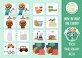 Ecological matching activity with alternative resources, transport, waste sorting concept. Earth day puzzle. Printable worksheet. Royalty Free Stock Photo