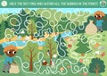 Ecological maze for children with kid gathering garbage in the forest. Earth day preschool activity. Eco awareness or zero waste Royalty Free Stock Photo